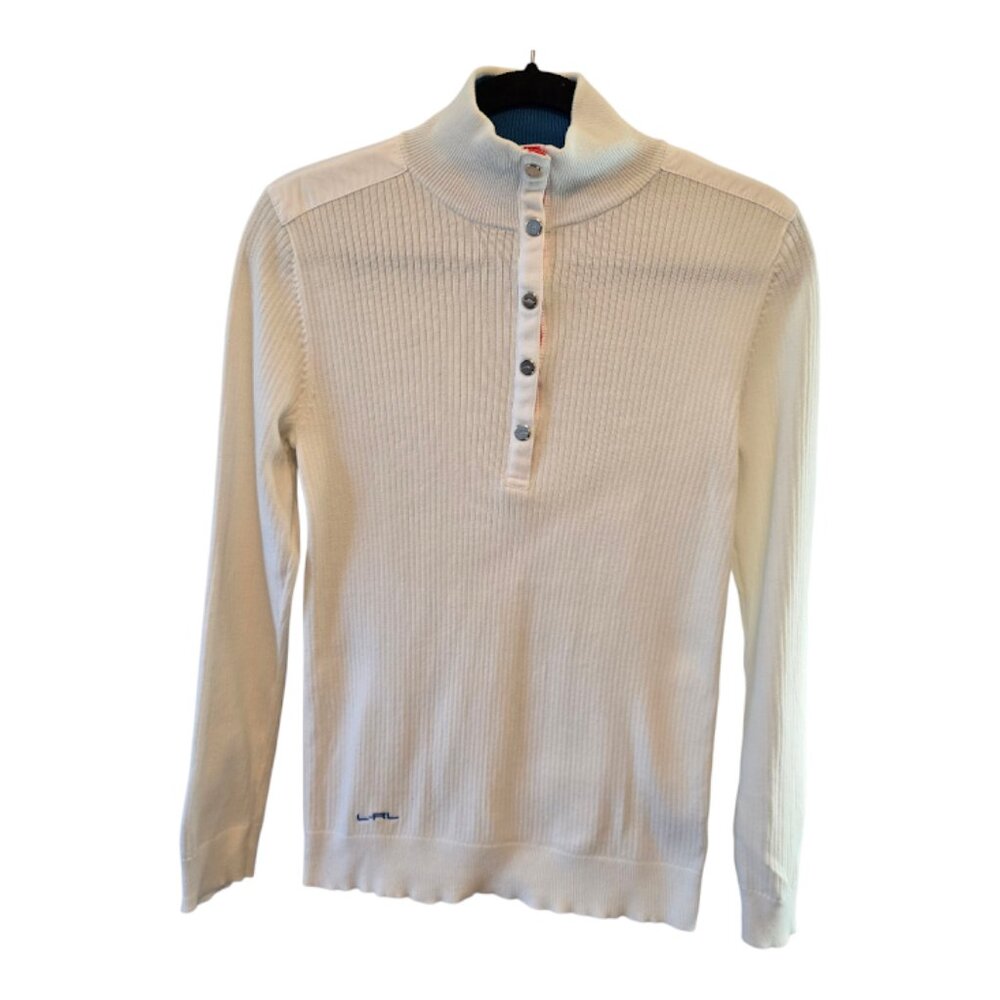 LAUREN RALPH LAUREN ACTIVE RIBBED SWEATER SNAP FRONT MEDIUM 100% COTTON CLASSIC